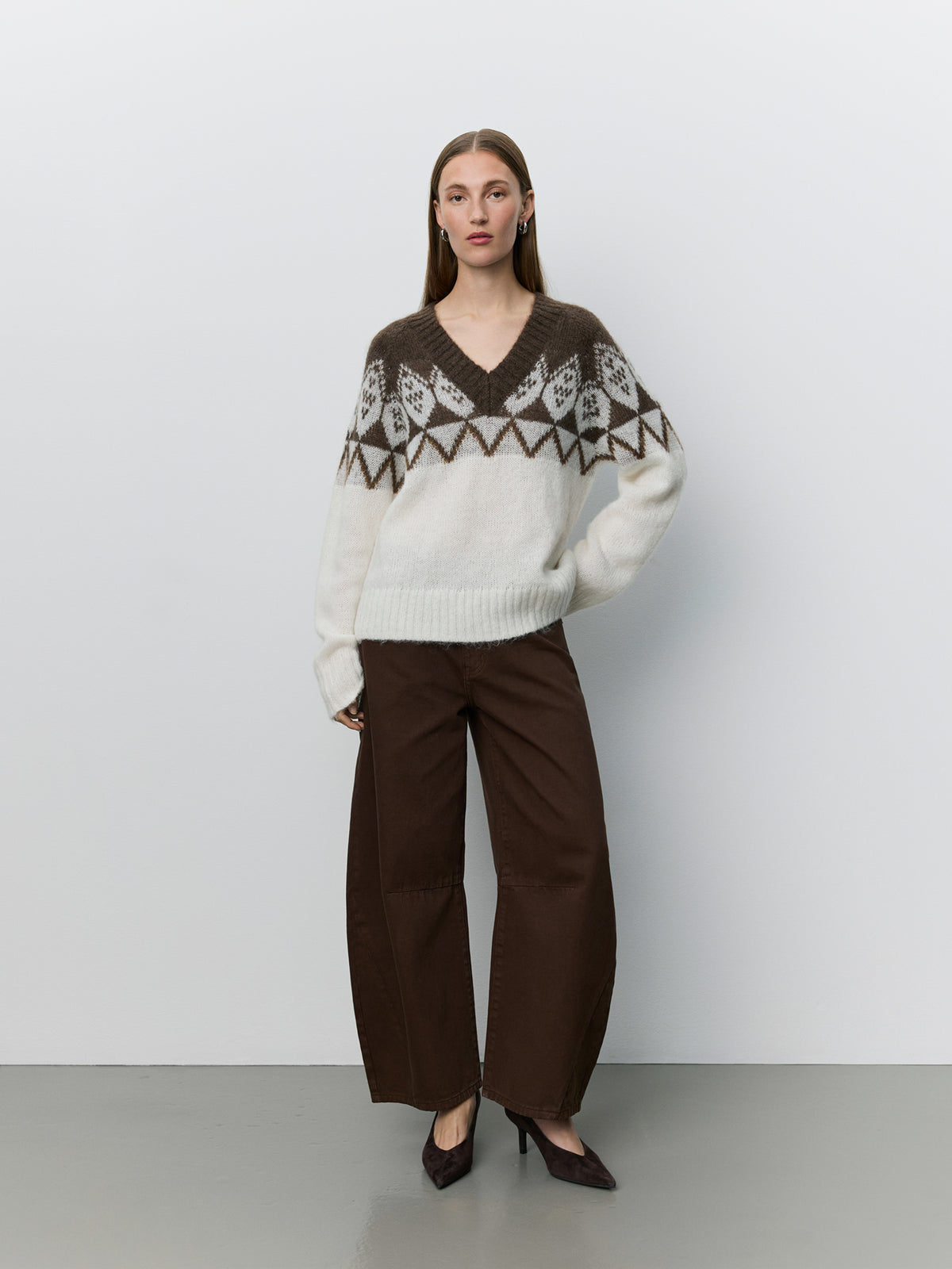 Sofie Schnoor WOMEN ALLEGRASW V-NECK KNIT SWEATER Cardigan 9144 Off White - Brown