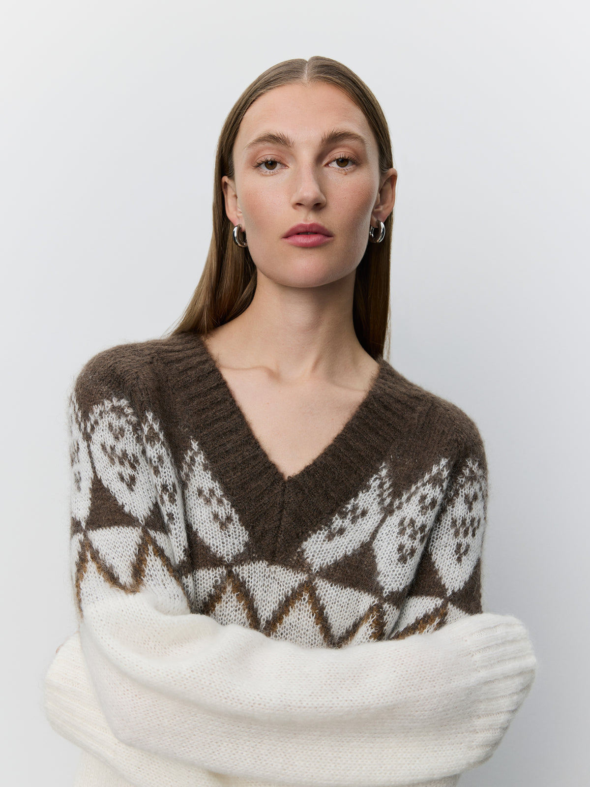 Sofie Schnoor WOMEN ALLEGRASW V-NECK KNIT SWEATER Cardigan 9144 Off White - Brown