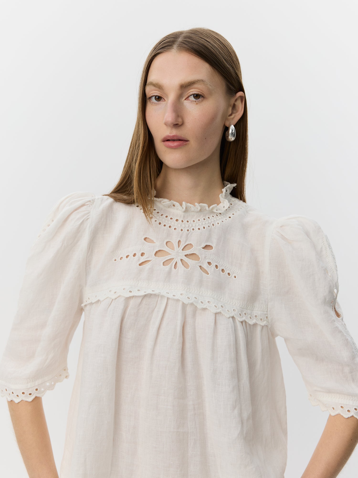 Sofie Schnoor WOMEN MAIASW EMBROIDERED CUT-OUT LACE TOP Top 0159 Cream White