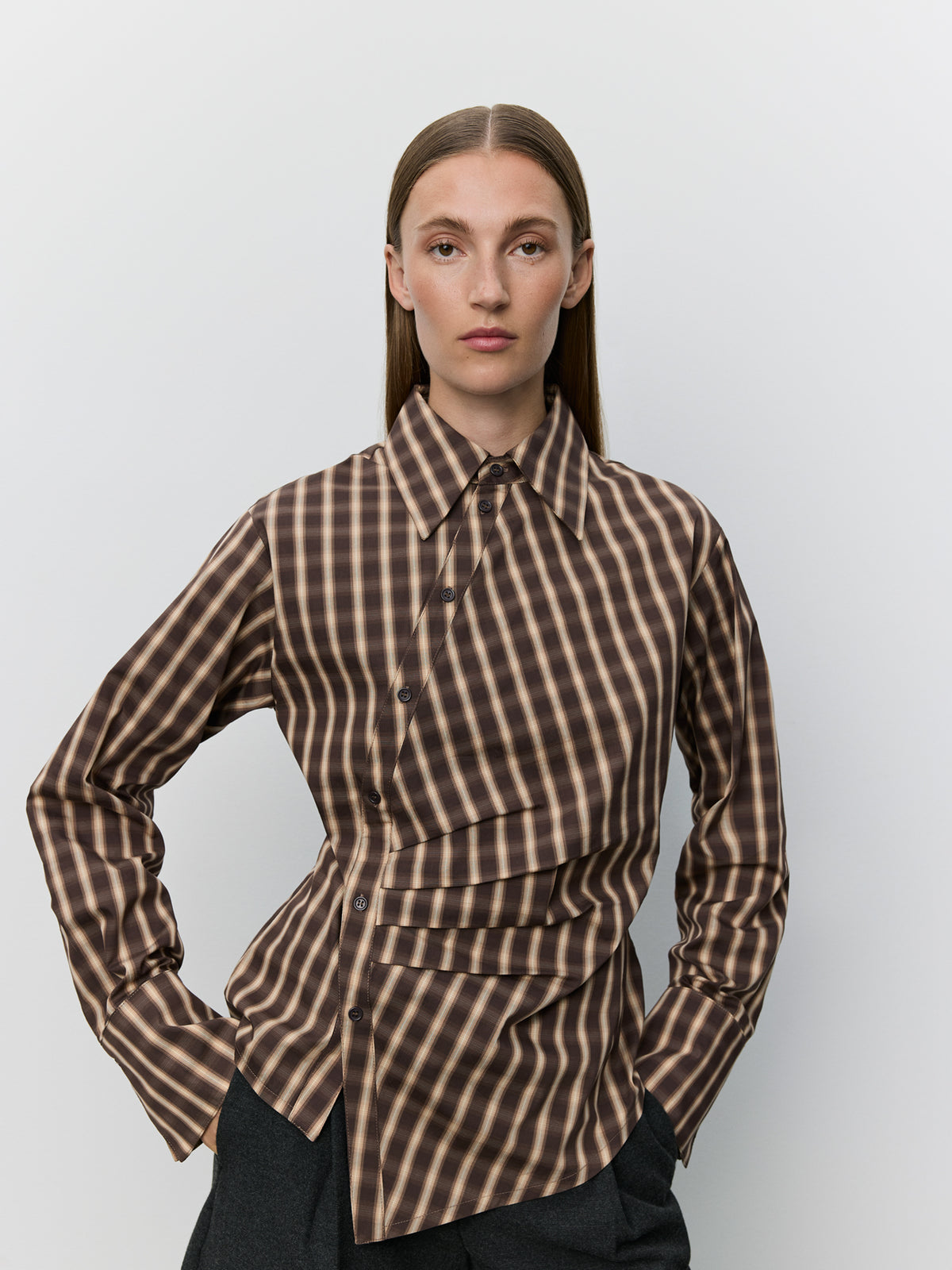 Sofie Schnoor WOMEN PAIGESW ASYMMETRIC SHIRT Shirt 9007 Brown check