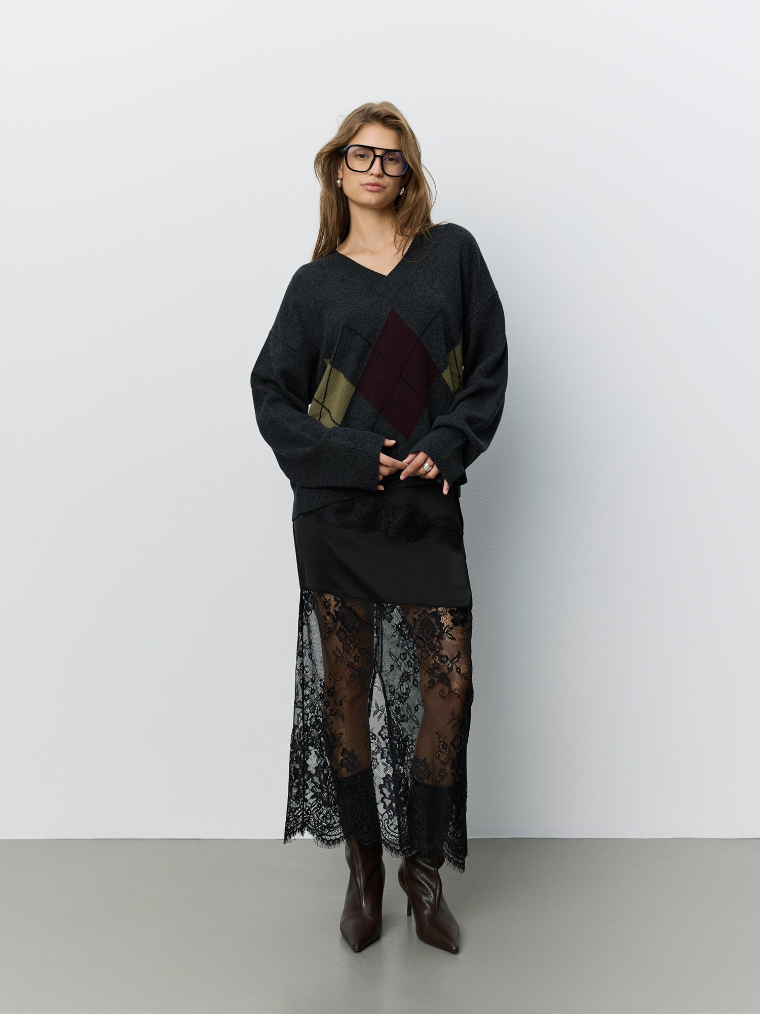 Sofie Schnoor WOMEN PALEASW V-NECK KNIT SWEATER Knit 8008 Dark grey