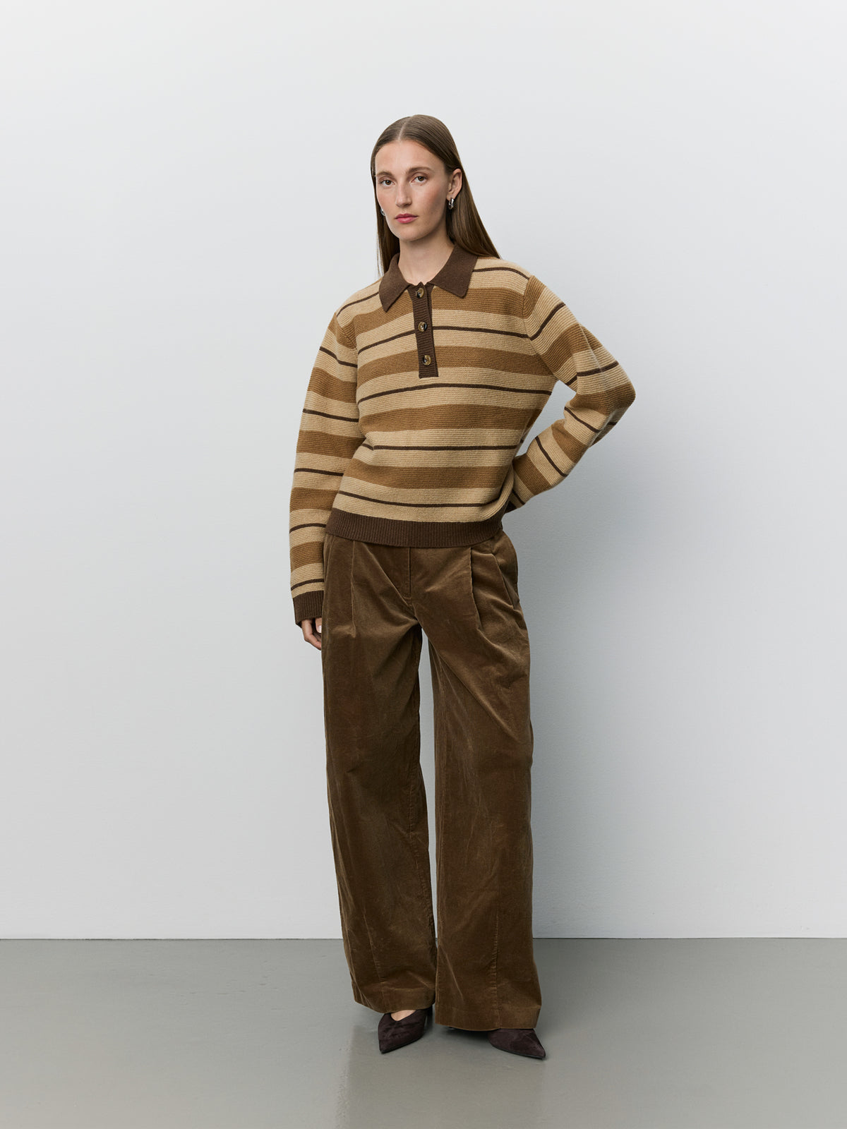 Sofie Schnoor WOMEN STORMASW STRIPED KNIT POLO Cardigan 7071 Brown melange