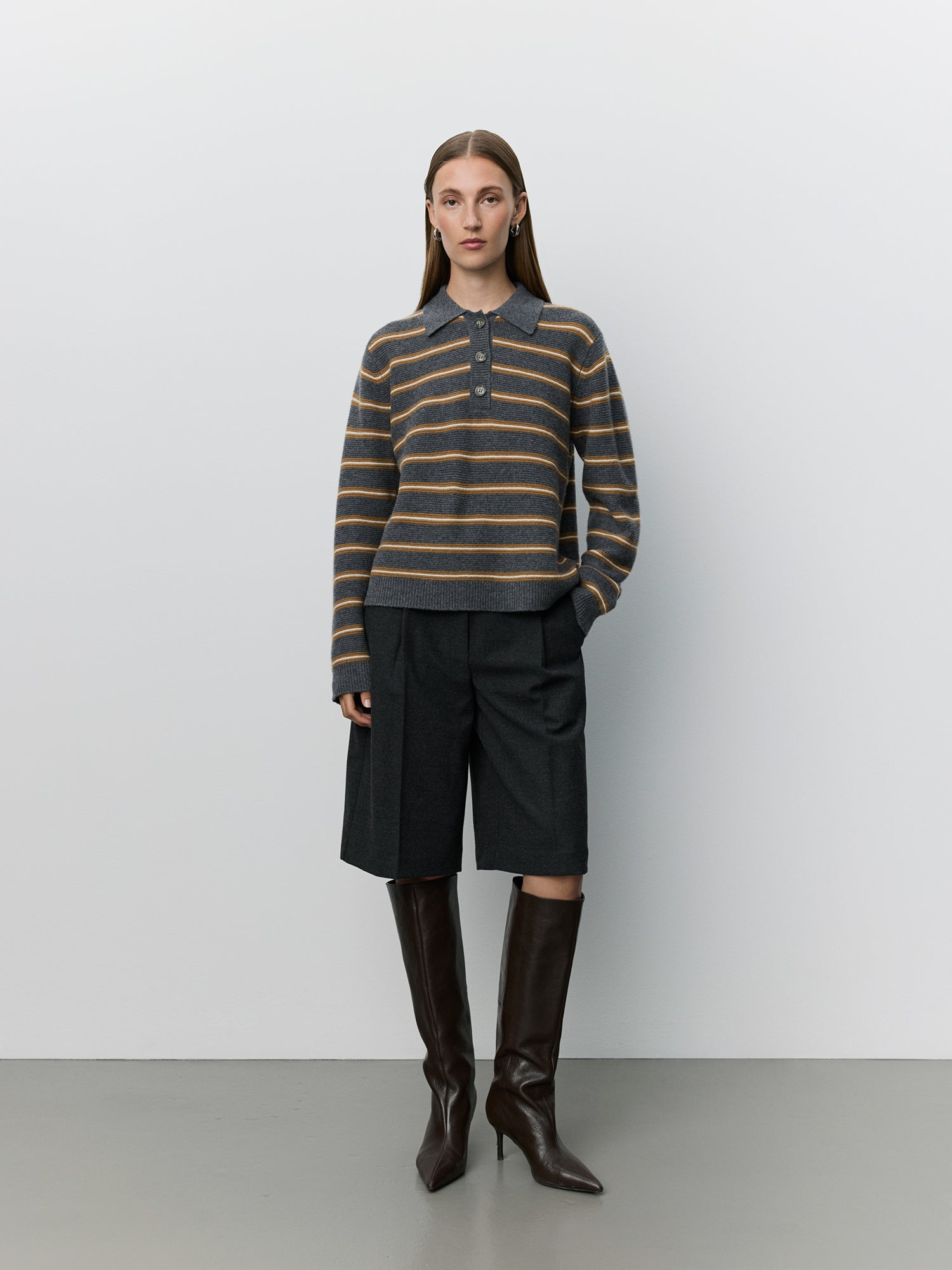 Sofie Schnoor WOMEN STORMASW STRIPED KNIT POLO Cardigan 8011 Dark grey melange