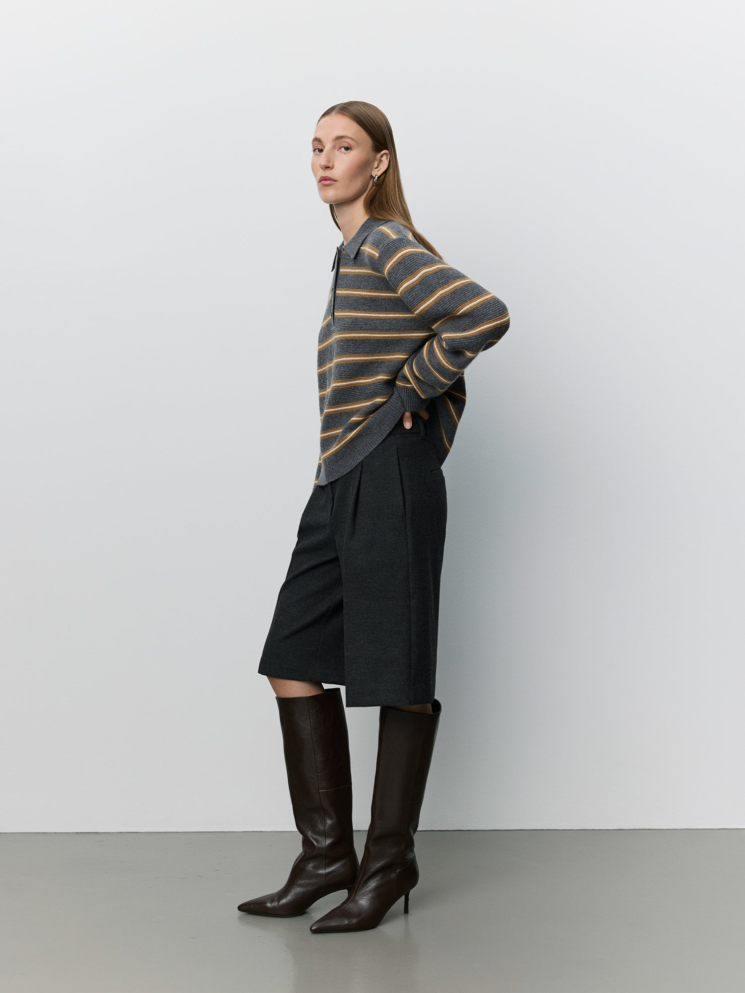 Sofie Schnoor WOMEN STORMASW STRIPED KNIT POLO Cardigan 8011 Dark grey melange