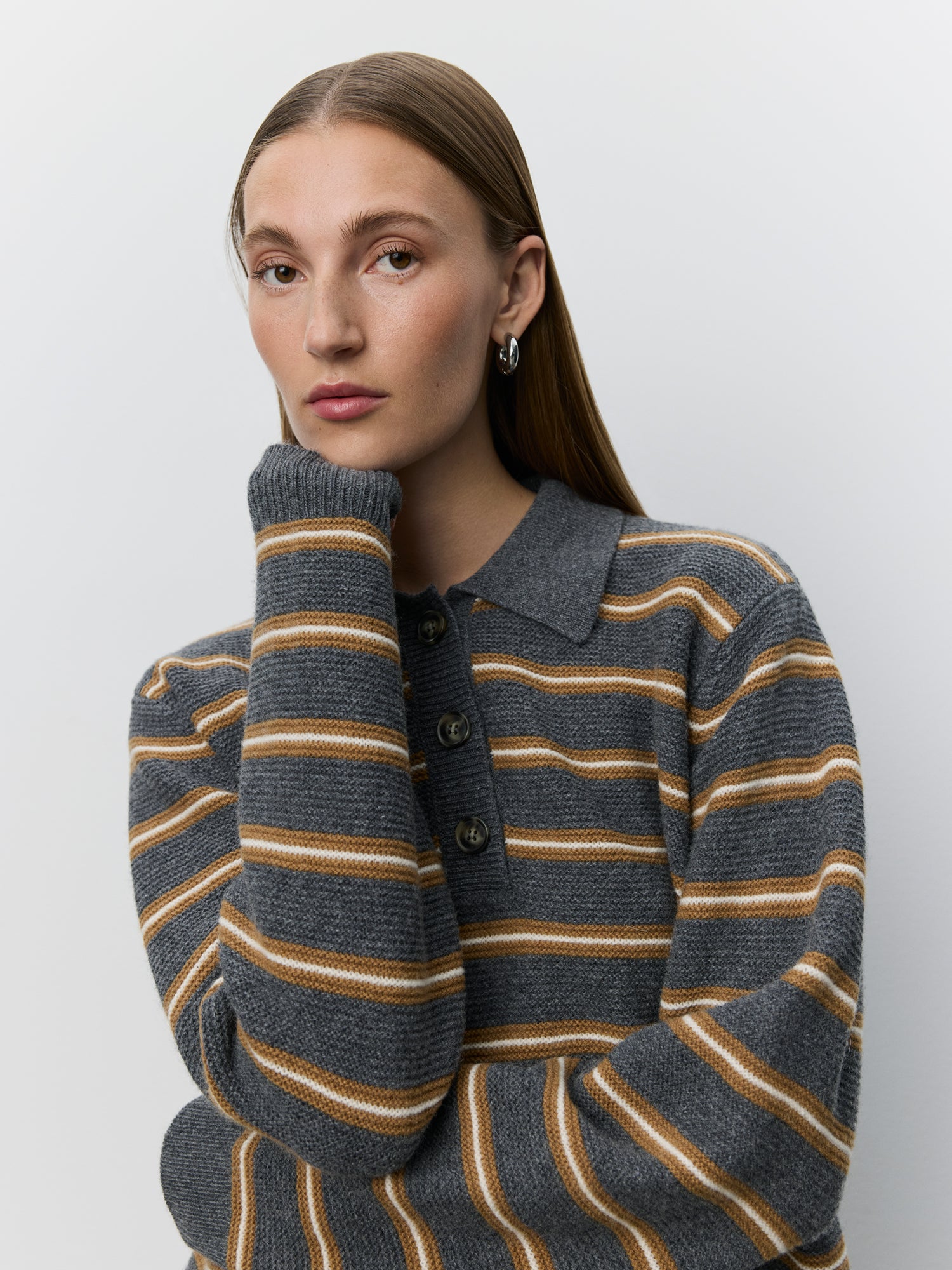 Sofie Schnoor WOMEN STORMASW STRIPED KNIT POLO Cardigan 8011 Dark grey melange