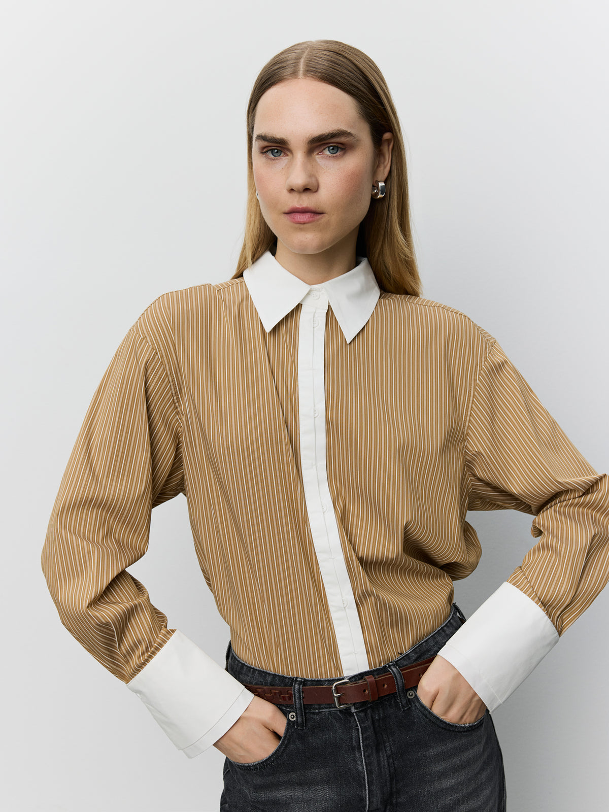 Sofie Schnoor WOMEN ALLISONSW DOUBLE-CUFF SHIRT Shirt 7165 Maple Brown Striped