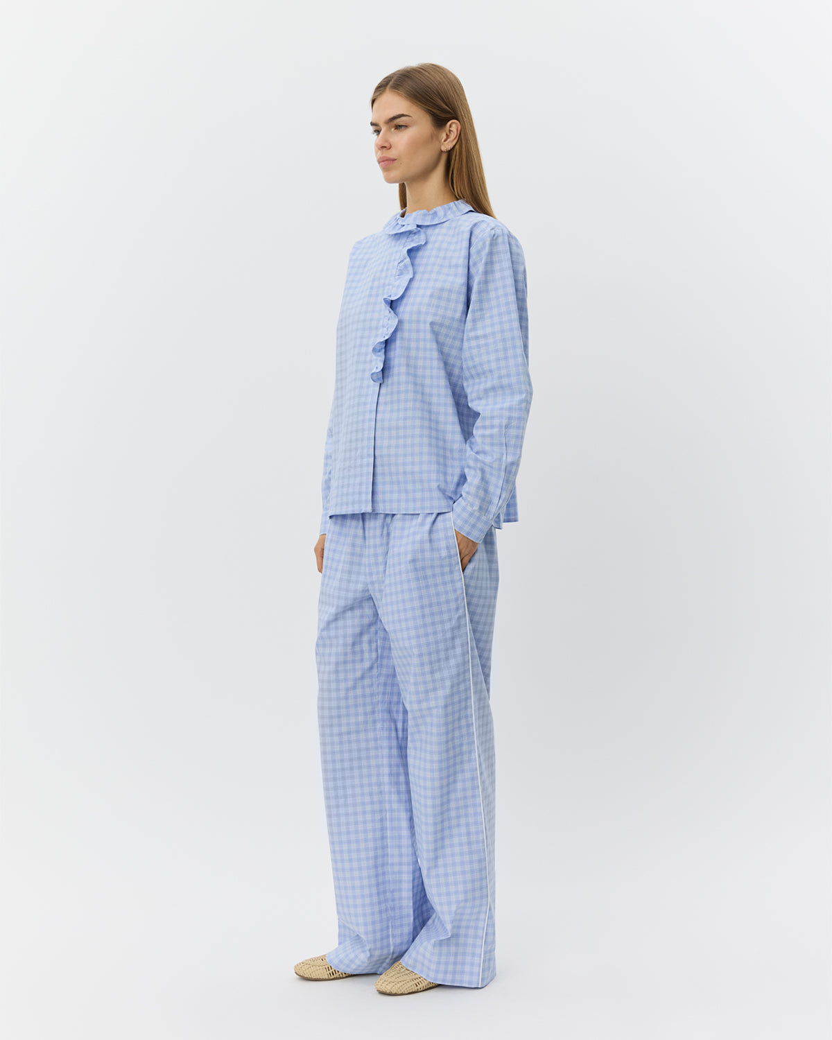 Sofie Schnoor WOMEN BELLESW CHECK FRILL PLACKET SHIRT Shirt 5036 Blue