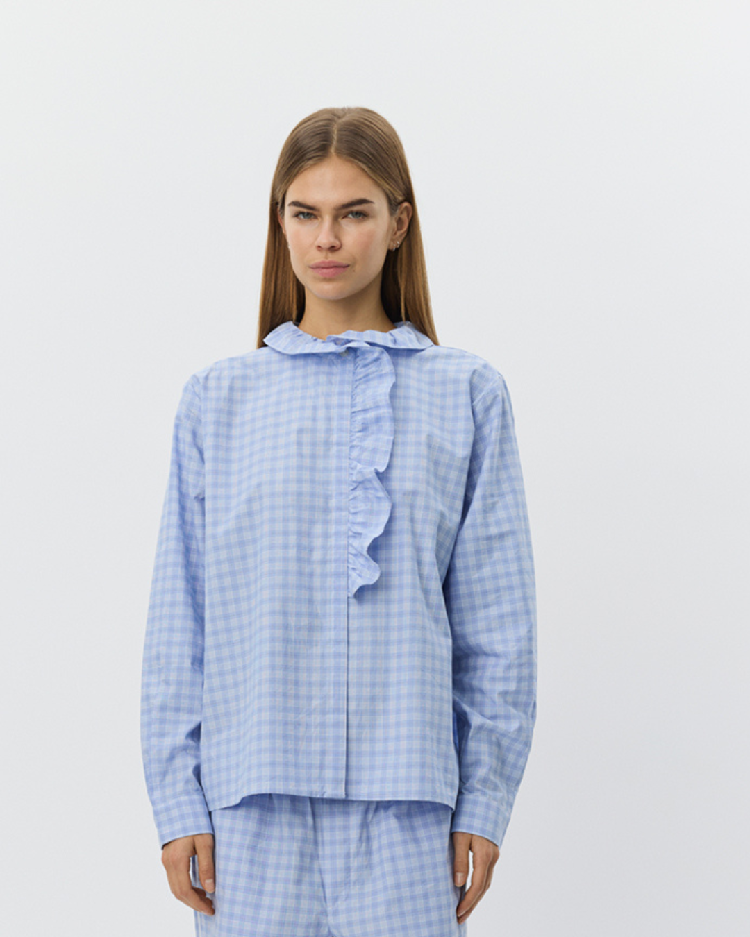 Sofie Schnoor WOMEN BELLESW CHECK FRILL PLACKET SHIRT Shirt 5036 Blue