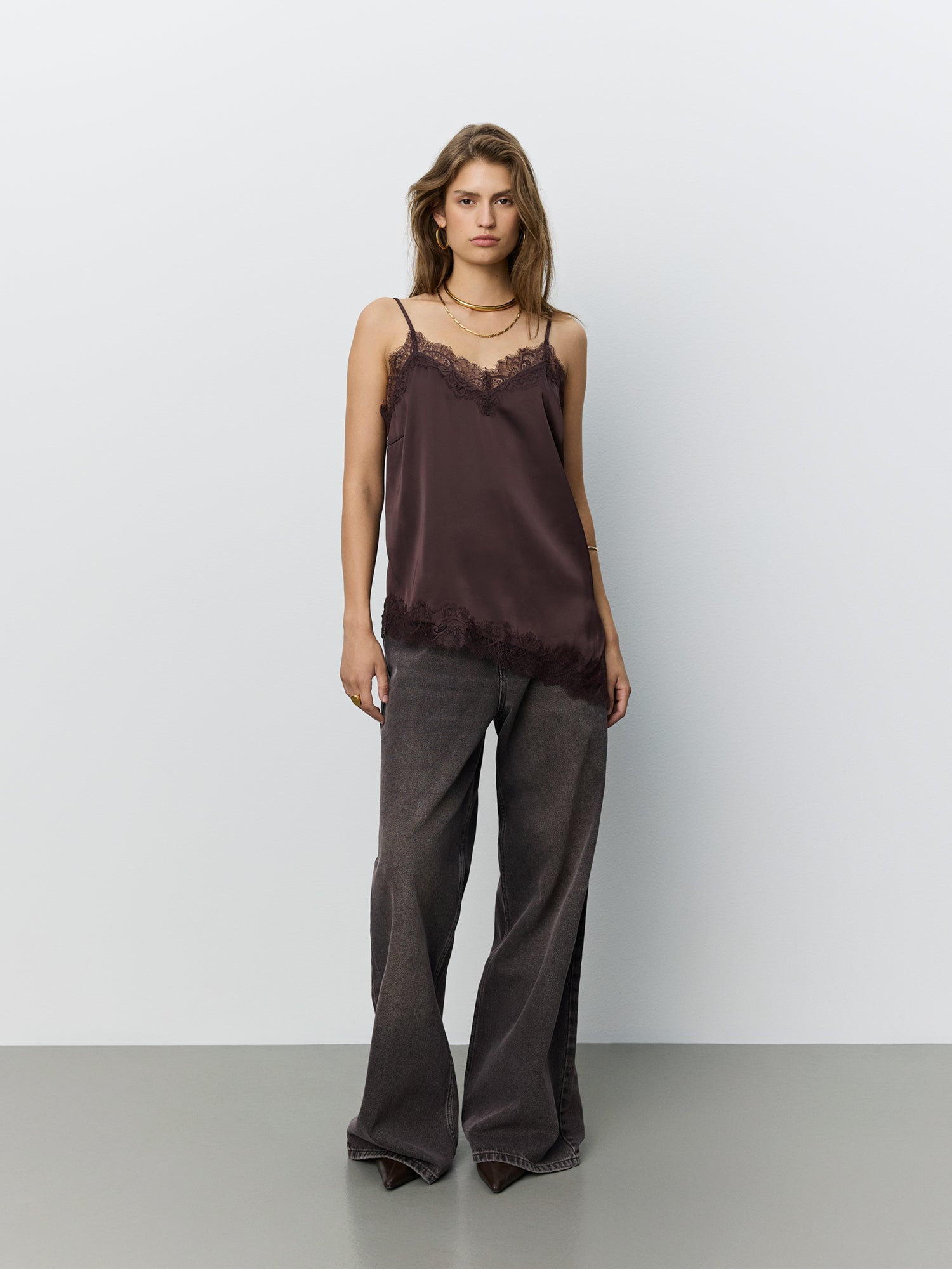 Sofie Schnoor WOMEN LEONASW SATIN LACE TOP Top 7168 Dark Plum