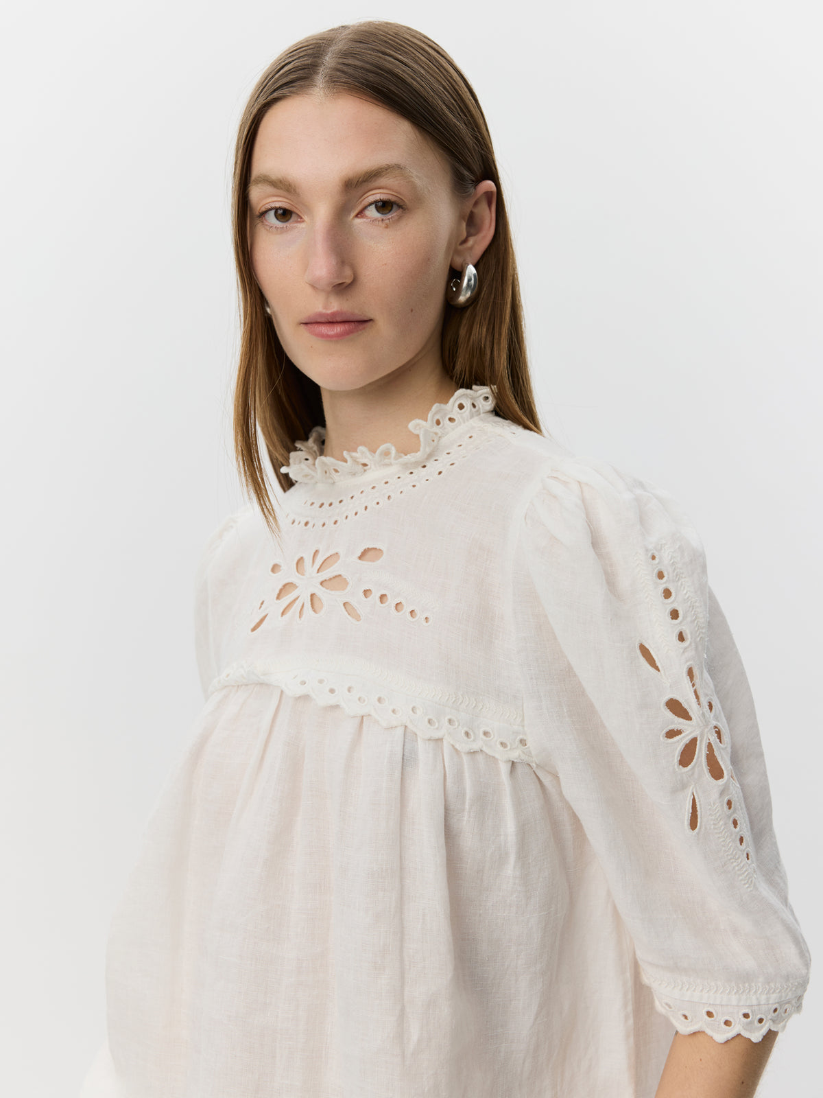 Sofie Schnoor WOMEN MAIASW EMBROIDERED CUT-OUT LACE TOP Top 0159 Cream White