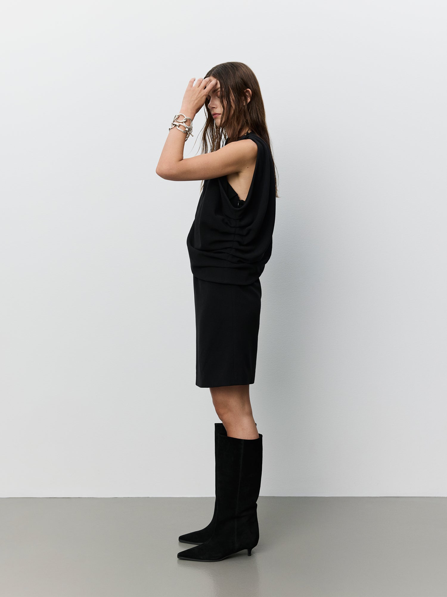 Sofie Schnoor WOMEN ICON 019 - MARTHASW DRAPED CAPE MINI DRESS Dress 1000 Black