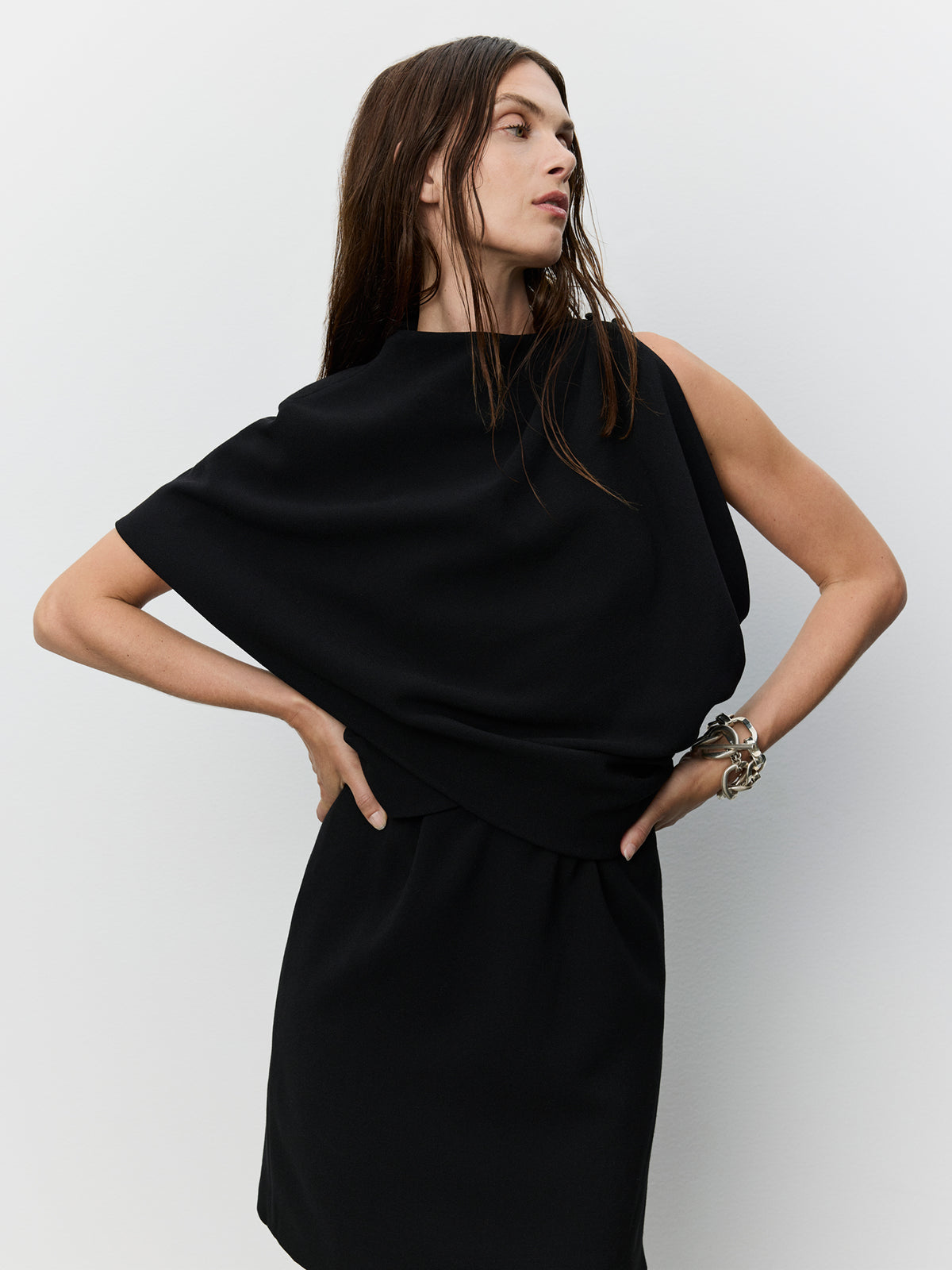 Sofie Schnoor WOMEN ICON 019 - MARTHASW DRAPED CAPE MINI DRESS Dress 1000 Black