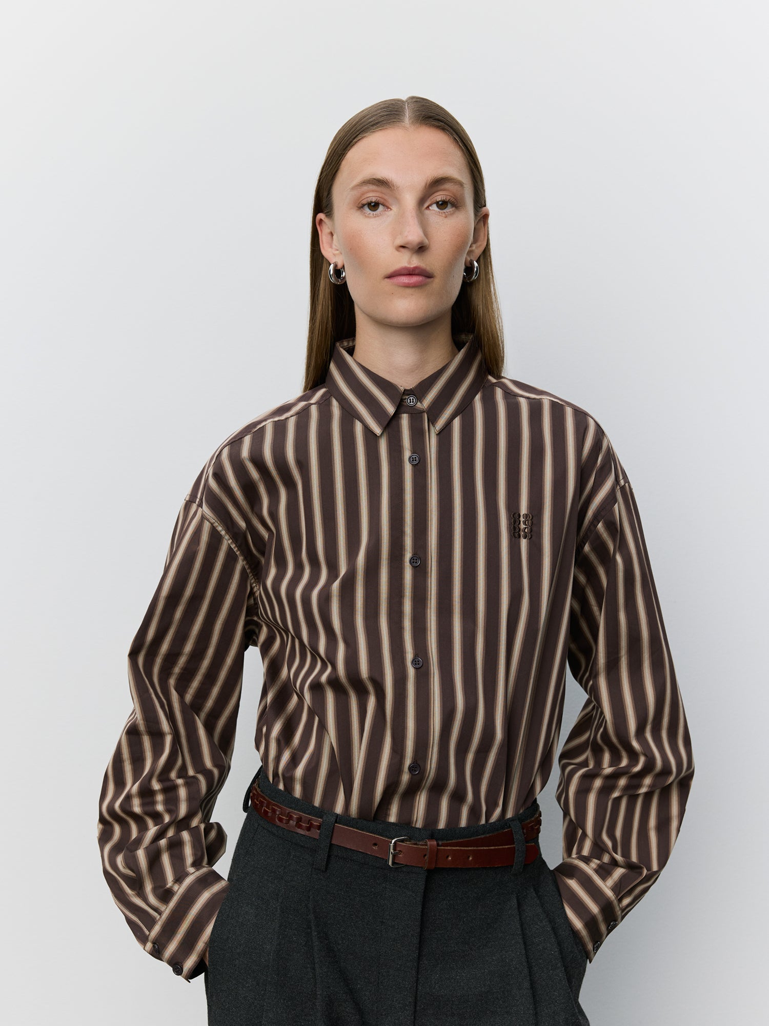 Sofie Schnoor WOMEN MERCYSW OVERSIZED SHIRT Shirt 7113 Brown Striped