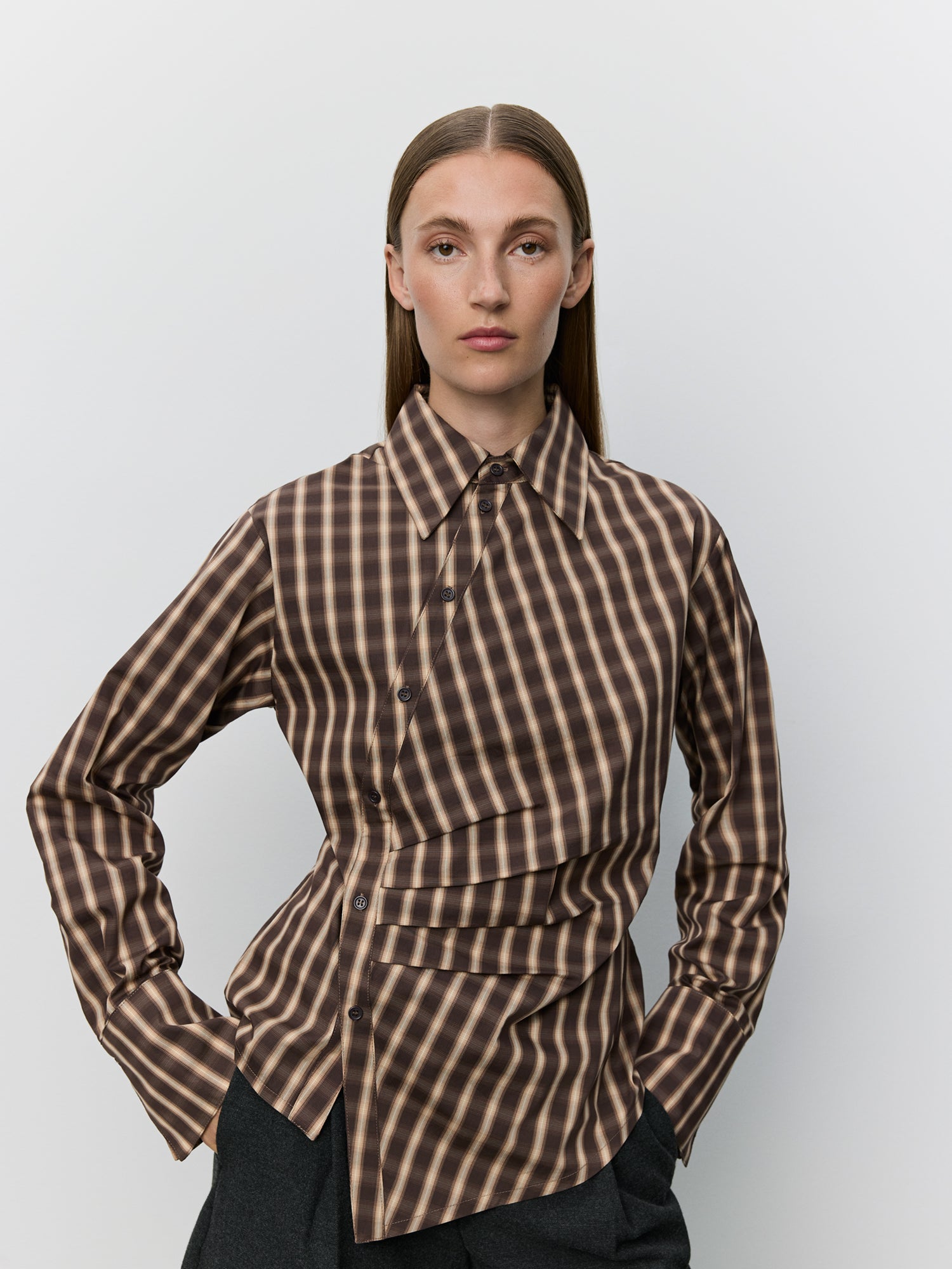 Sofie Schnoor WOMEN PAIGESW ASYMMETRIC SHIRT Shirt 9007 Brown check