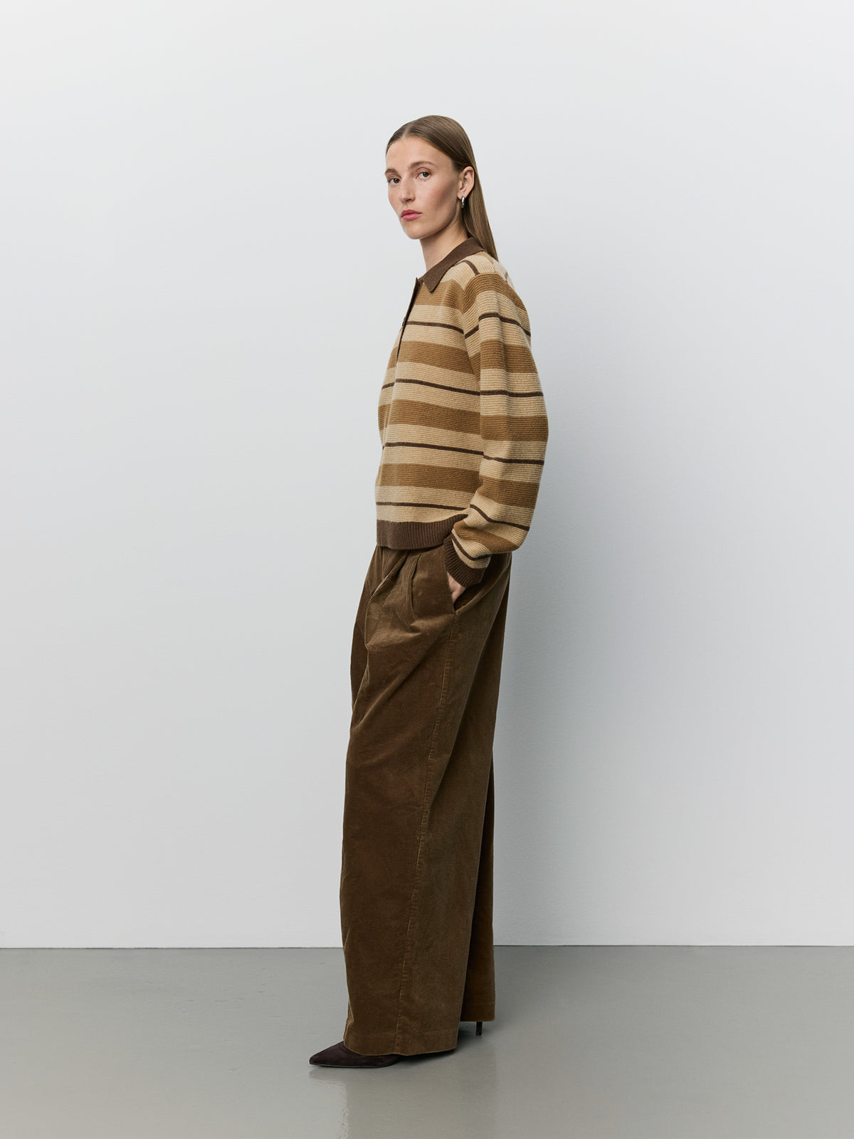 Sofie Schnoor WOMEN STORMASW STRIPED KNIT POLO Cardigan 7071 Brown melange
