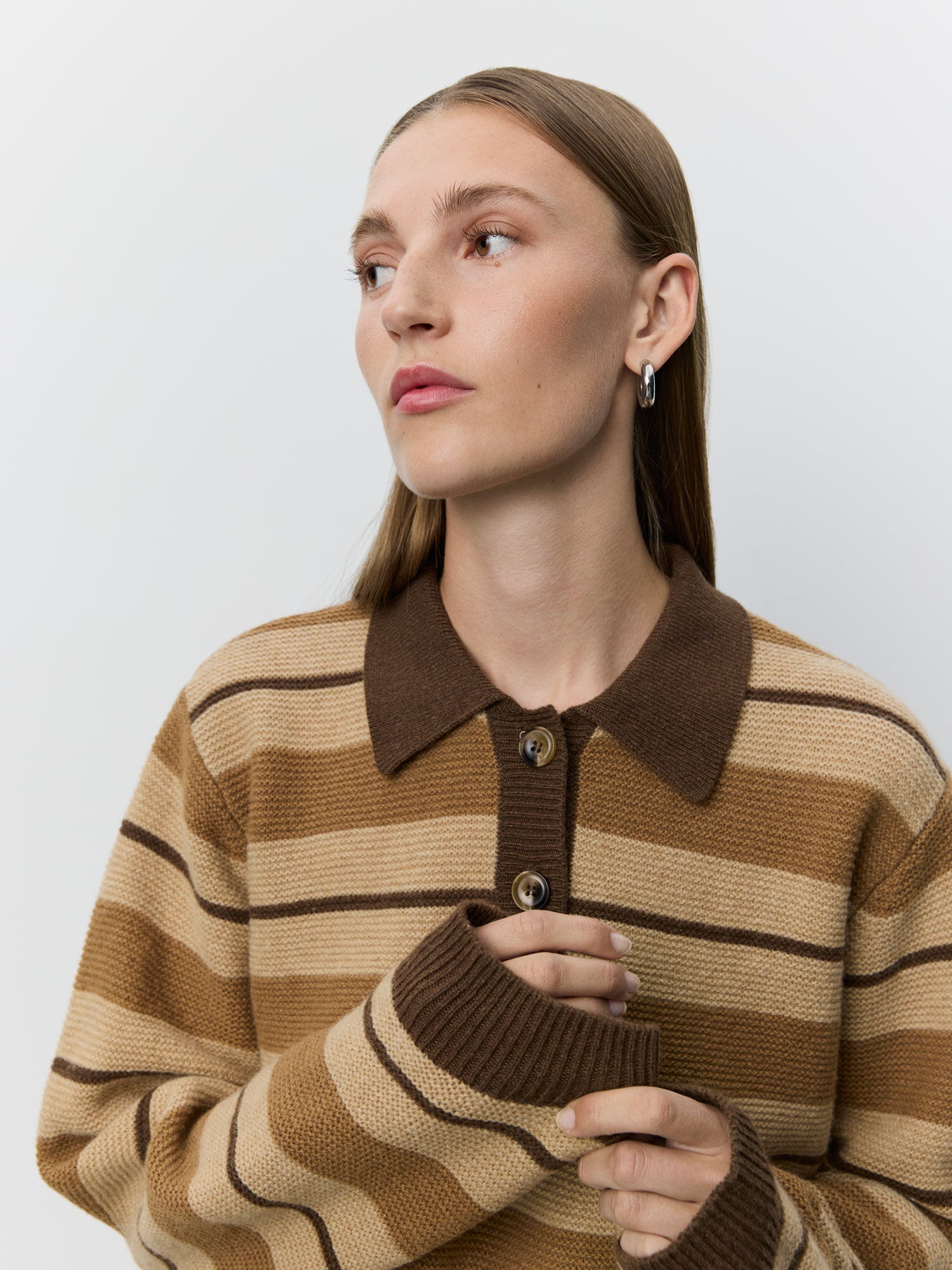 Sofie Schnoor WOMEN STORMASW STRIPED KNIT POLO Cardigan 7071 Brown melange