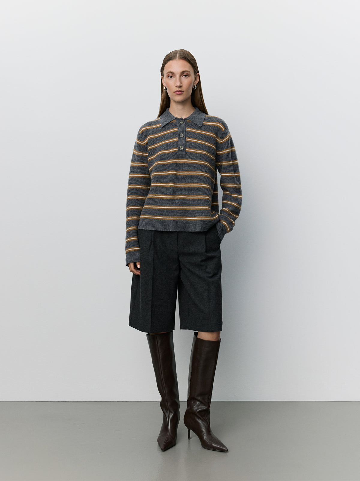 Sofie Schnoor WOMEN STORMASW STRIPED KNIT POLO Cardigan 8011 Dark grey melange
