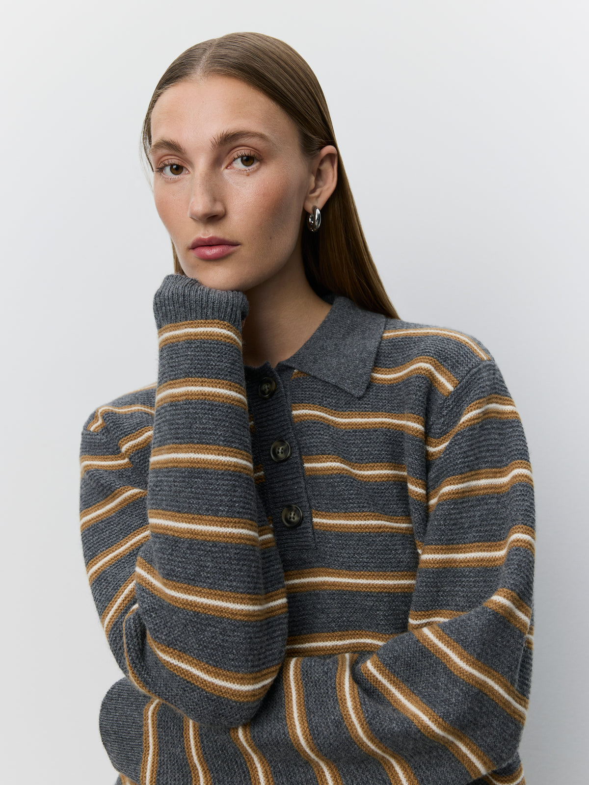 Sofie Schnoor WOMEN STORMASW STRIPED KNIT POLO Cardigan 8011 Dark grey melange